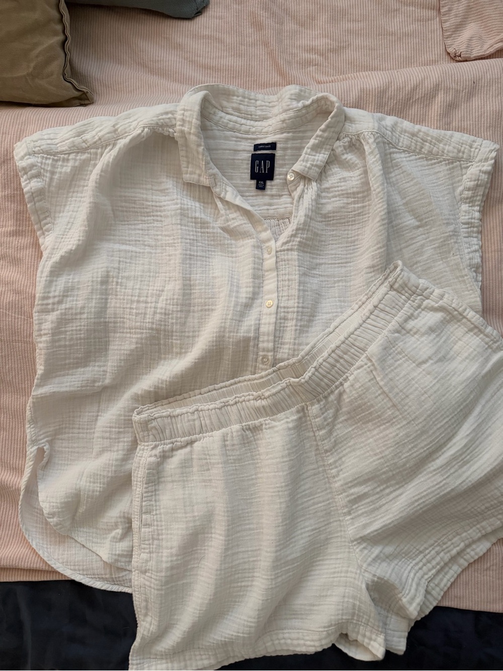 GAP Off-White Cotton Gauze Button-Up Shirt & Short Set